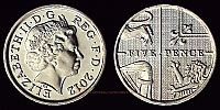 2012 AD., United Kingdom, Elizabeth II, 5 Pence, Royal Mint, KM 1109d. 