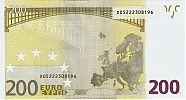 European Union, European Central Bank, Pick 19x.2. 200 Euro, 2002 AD., Printer: Oberthur, France for Germany, E002A3-X05222308196 Reverse 