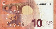 European Union, European Central Bank, Pick 21e. 10 Euro, 2019 AD., Printer: Oberthur Fiduciaire, Chantepie, France, E001G5-EA0553681612 Reverse 
