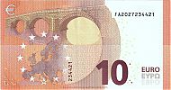 European Union, European Central Bank, Pick 21f. 10 Euro, 2019 AD., Printer: Oberthur Fiduciaire AD, Sofia, Bulgaria, F002E6-FA2027234421 Reverse 
