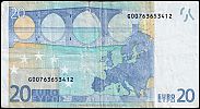 European Union, European Central Bank, Pick 10g. 20 Euro, 2002 AD., Printer: Johan Enschede en Zonen (Netherlands) for Cyprus, G009A5-G00763653412 Reverse 