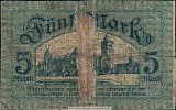 1918 AD., Germany, Weimar Republic, Posen, Provinzialverband der Provinz Posen, Notgeld, currency issue, 5 Mark, Geiger 422.01. 165896 Reverse 
