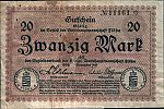 1918 AD., Germany, Weimar Republic, Flöha, Amtshauptmannschaft, Notgeld, currency issue, 20 Mark, Geiger 146.02. 11161 Obverse 