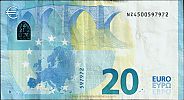 European Union, European Central Bank, Pick 22n. 20 Euro, 2015 AD., Printer: Oesterreichische Banknoten und Sicherheitsdruck GmbH, Vienna, Austria, N001E4-NZ4500597972 Reverse 
