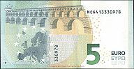 European Union, European Central Bank, Pick 26n. 5 Euro, 2013 AD. Printer: Oesterreichische Banknoten und Sicherheitsdruck GmbH, Vienna, Austria, N020D6-NC6413330978 Reverse 