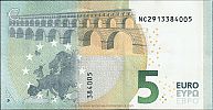 European Union, European Central Bank, Pick 26n. 5 Euro, 2013 AD. Printer: Oesterreichische Banknoten und Sicherheitsdruck GmbH, Vienna, Austria, N020I2-NC2913384005 Reverse 
