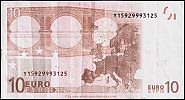 European Union, European Central Bank, Pick 9y. 10 Euro, 2002 AD., Printer: Bank of Greece, N029H5-Y15929993125 Reverse 