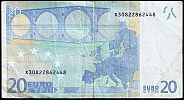 European Union, European Central Bank, Pick 10x.1. 20 Euro, 2002 AD., Printer: Giesecke & Devrient, Germany, P016C5-X30822862448 Reverse 