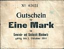 1914 AD., Germany, 2nd Empire, Miechowitz, Gemeinde und Gutsbezirk, Notgeld, currency issue, 1 Mark, Diessner 235.2b. 03621 Obverse
