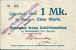 1914 AD., Germany, 2nd Empire, Hermsdorf in Schlesien, Steinkohlenwerk Vereinigte Glückhilf-Friedenshoffnung, Notgeld, currency issue, 1 Mark, Tieste 05.01.1. 48 Obverse 