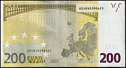 European Union, European Central Bank, Pick 19x.1. 200 Euro, 2002 AD., Printer: Bundesdruckerei, Berlin, Germany, R008C2-X04840290425 Reverse 