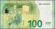 European Union, European Central Bank, Pick 24r. 100 Euro, 2019 AD. Printer: Bundesdruckerei, Berlin, Germany, R008H3-RB5126023562 Reverse 